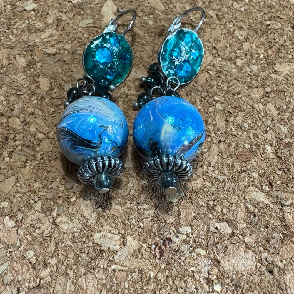 Crystal beaded and blown glass dangle earrings